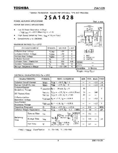 Toshiba 2sa1428  . Electronic Components Datasheets Active components Transistors Toshiba 2sa1428.pdf