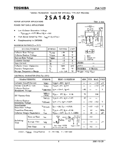 Toshiba 2sa1429  . Electronic Components Datasheets Active components Transistors Toshiba 2sa1429.pdf