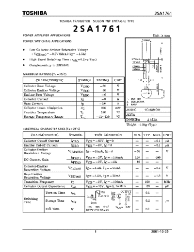 Toshiba 2sa1761  . Electronic Components Datasheets Active components Transistors Toshiba 2sa1761.pdf