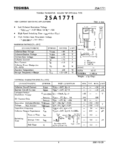 Toshiba 2sa1771  . Electronic Components Datasheets Active components Transistors Toshiba 2sa1771.pdf