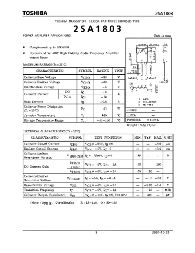 Toshiba 2sa1803  . Electronic Components Datasheets Active components Transistors Toshiba 2sa1803.pdf