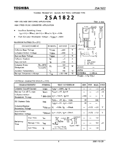 Toshiba 2sa1822  . Electronic Components Datasheets Active components Transistors Toshiba 2sa1822.pdf