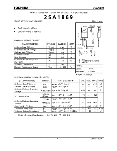 Toshiba 2sa1869  . Electronic Components Datasheets Active components Transistors Toshiba 2sa1869.pdf