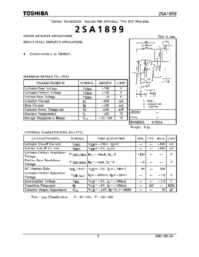 Toshiba 2sa1899  . Electronic Components Datasheets Active components Transistors Toshiba 2sa1899.pdf