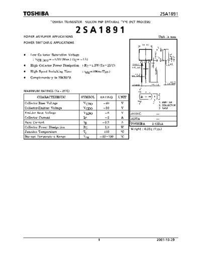 Toshiba 2sa1891  . Electronic Components Datasheets Active components Transistors Toshiba 2sa1891.pdf