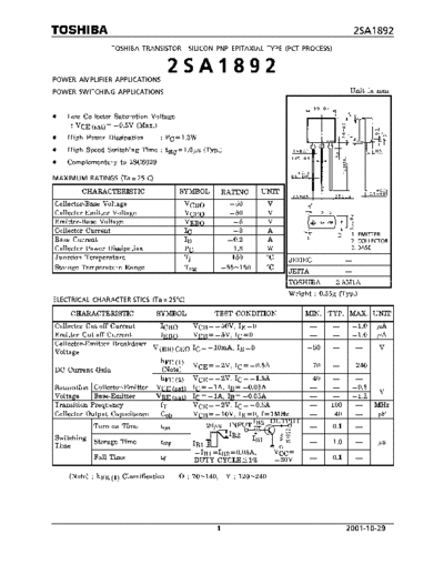 Toshiba 2sa1892  . Electronic Components Datasheets Active components Transistors Toshiba 2sa1892.pdf