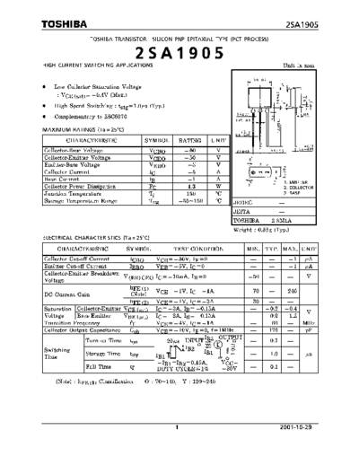 Toshiba 2sa1905  . Electronic Components Datasheets Active components Transistors Toshiba 2sa1905.pdf