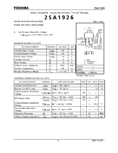 Toshiba 2sa1926  . Electronic Components Datasheets Active components Transistors Toshiba 2sa1926.pdf