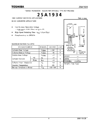 Toshiba 2sa1934  . Electronic Components Datasheets Active components Transistors Toshiba 2sa1934.pdf