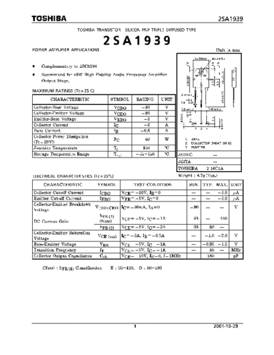 Toshiba 2sa1939  . Electronic Components Datasheets Active components Transistors Toshiba 2sa1939.pdf