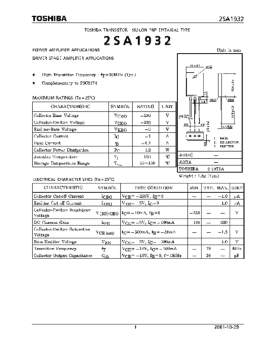 Toshiba 2sa1932  . Electronic Components Datasheets Active components Transistors Toshiba 2sa1932.pdf