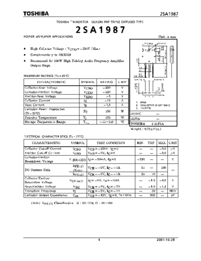 Toshiba 2sa1987  . Electronic Components Datasheets Active components Transistors Toshiba 2sa1987.pdf