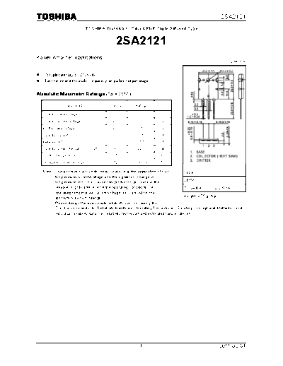 Toshiba 2sa2121  . Electronic Components Datasheets Active components Transistors Toshiba 2sa2121.pdf