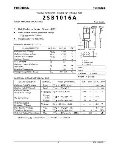 Toshiba 2sb1016a  . Electronic Components Datasheets Active components Transistors Toshiba 2sb1016a.pdf