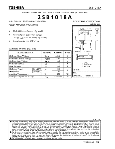 Toshiba 2sb1018  . Electronic Components Datasheets Active components Transistors Toshiba 2sb1018.pdf