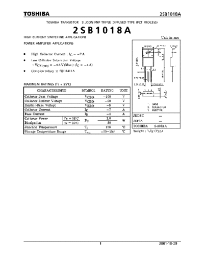 Toshiba 2sb1018a  . Electronic Components Datasheets Active components Transistors Toshiba 2sb1018a.pdf