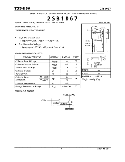 Toshiba 2sb1067  . Electronic Components Datasheets Active components Transistors Toshiba 2sb1067.pdf