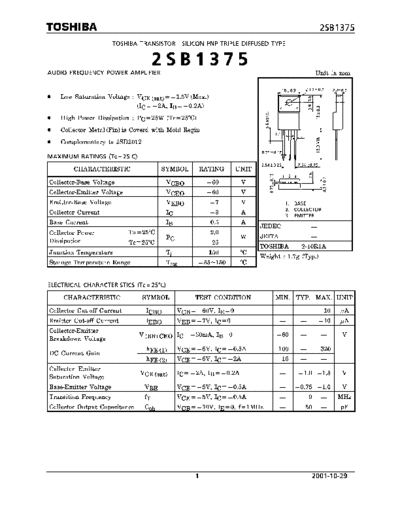 Toshiba 2sb1375  . Electronic Components Datasheets Active components Transistors Toshiba 2sb1375.pdf