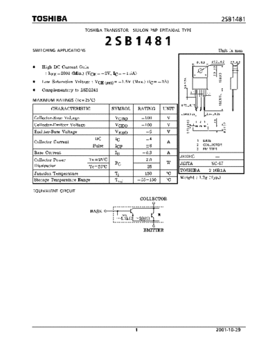 Toshiba 2sb1481  . Electronic Components Datasheets Active components Transistors Toshiba 2sb1481.pdf