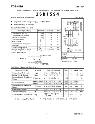 Toshiba 2sb1594  . Electronic Components Datasheets Active components Transistors Toshiba 2sb1594.pdf
