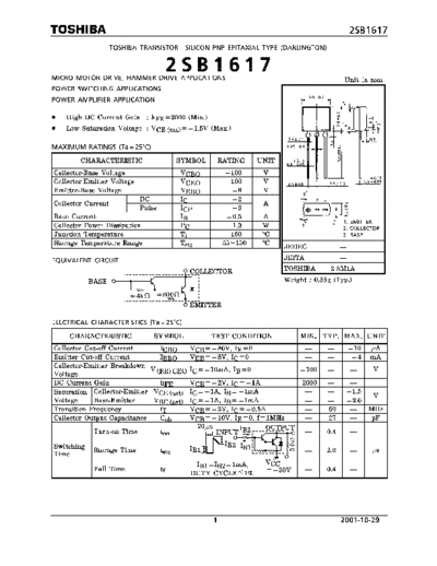 Toshiba 2sb1617  . Electronic Components Datasheets Active components Transistors Toshiba 2sb1617.pdf