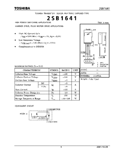 Toshiba 2sb1641  . Electronic Components Datasheets Active components Transistors Toshiba 2sb1641.pdf