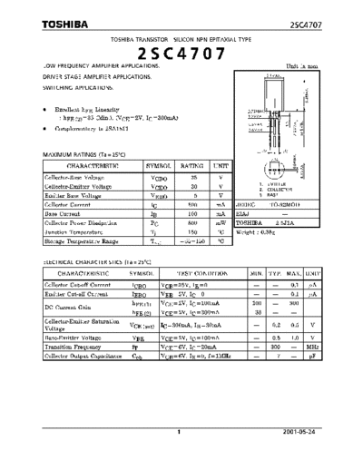 Toshiba 2sc4707  . Electronic Components Datasheets Active components Transistors Toshiba 2sc4707.pdf
