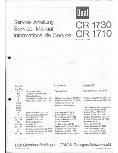 DUAL hfe dual cr 1710 1730 service en de fr  . Rare and Ancient Equipment DUAL Audio CR 1730 hfe_dual_cr_1710_1730_service_en_de_fr.pdf