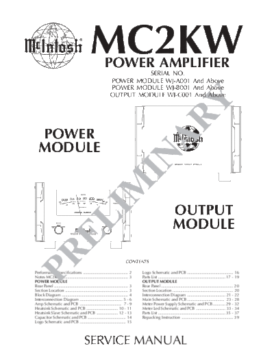 Mc INTOSH hfe mcintosh mc2kw service prelim  . Rare and Ancient Equipment Mc INTOSH Audio MC2KW hfe_mcintosh_mc2kw_service_prelim.pdf
