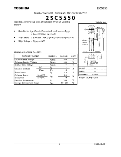 Toshiba 2sc5550  . Electronic Components Datasheets Active components Transistors Toshiba 2sc5550.pdf