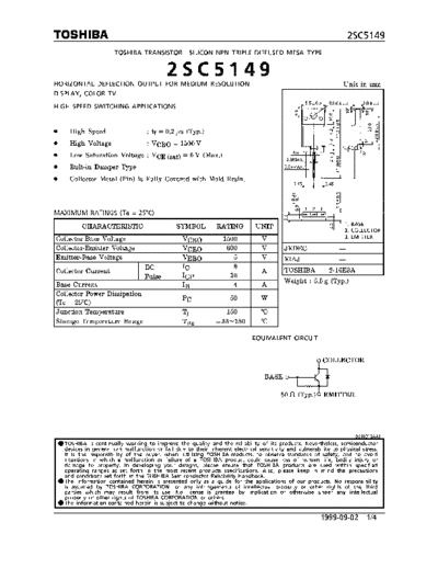 Toshiba 2sc5149  . Electronic Components Datasheets Active components Transistors Toshiba 2sc5149.pdf