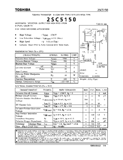 Toshiba 2sc5150  . Electronic Components Datasheets Active components Transistors Toshiba 2sc5150.pdf