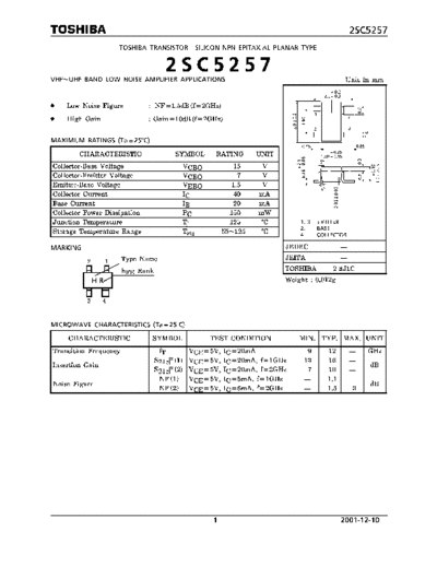 Toshiba 2sc5257  . Electronic Components Datasheets Active components Transistors Toshiba 2sc5257.pdf