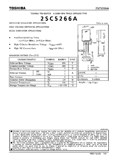 Toshiba 2sc5266  . Electronic Components Datasheets Active components Transistors Toshiba 2sc5266.pdf