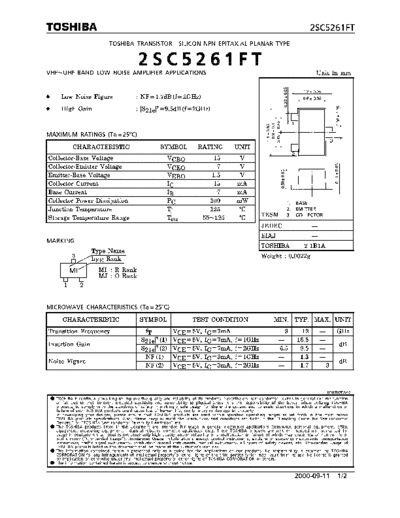 Toshiba 2sc5261ft  . Electronic Components Datasheets Active components Transistors Toshiba 2sc5261ft.pdf