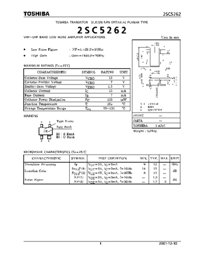 Toshiba 2sc5262  . Electronic Components Datasheets Active components Transistors Toshiba 2sc5262.pdf