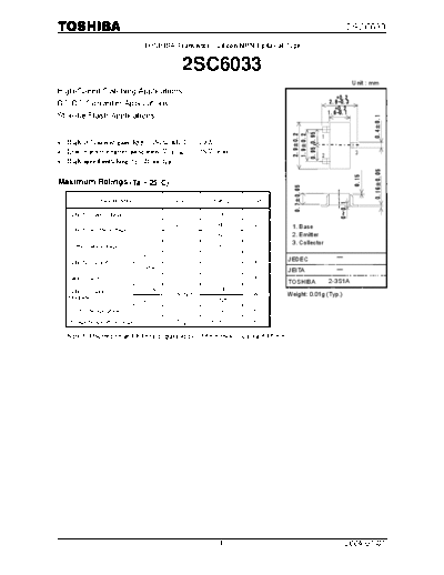 Toshiba 2sc6033  . Electronic Components Datasheets Active components Transistors Toshiba 2sc6033.pdf