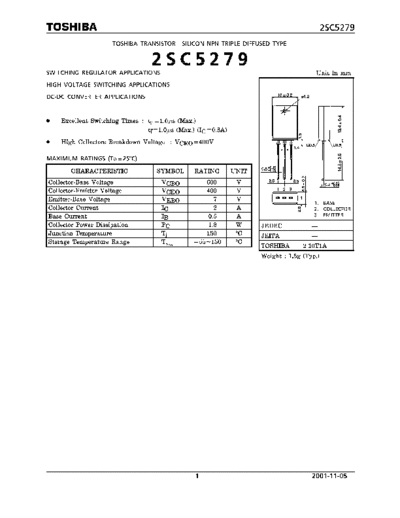 Toshiba 2sc5279  . Electronic Components Datasheets Active components Transistors Toshiba 2sc5279.pdf