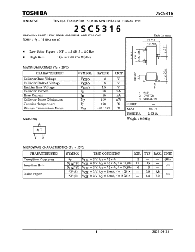 Toshiba 2sc5316  . Electronic Components Datasheets Active components Transistors Toshiba 2sc5316.pdf