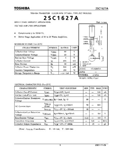 Toshiba 2sc1627a  . Electronic Components Datasheets Active components Transistors Toshiba 2sc1627a.pdf
