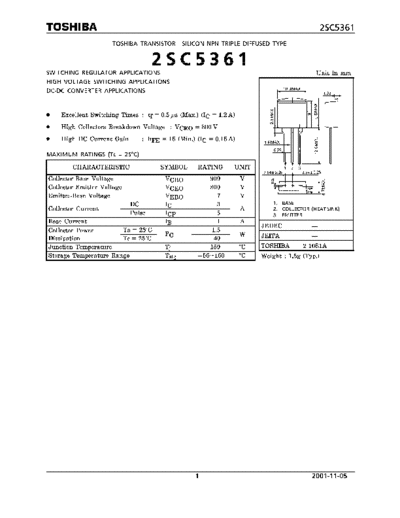 Toshiba 2sc5361  . Electronic Components Datasheets Active components Transistors Toshiba 2sc5361.pdf