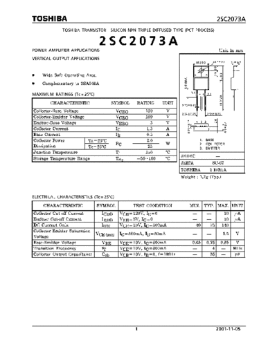 Toshiba 2sc2073a  . Electronic Components Datasheets Active components Transistors Toshiba 2sc2073a.pdf
