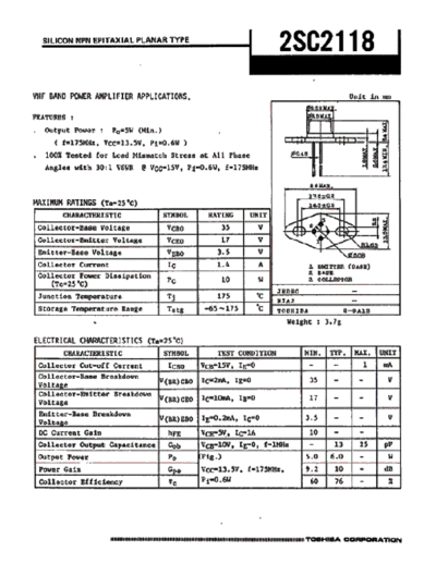 Toshiba 2sc2118  . Electronic Components Datasheets Active components Transistors Toshiba 2sc2118.pdf
