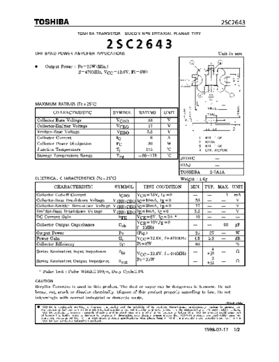 Toshiba 2sc2643  . Electronic Components Datasheets Active components Transistors Toshiba 2sc2643.pdf