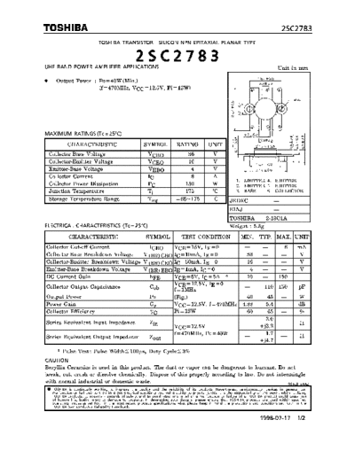 Toshiba 2sc2783  . Electronic Components Datasheets Active components Transistors Toshiba 2sc2783.pdf