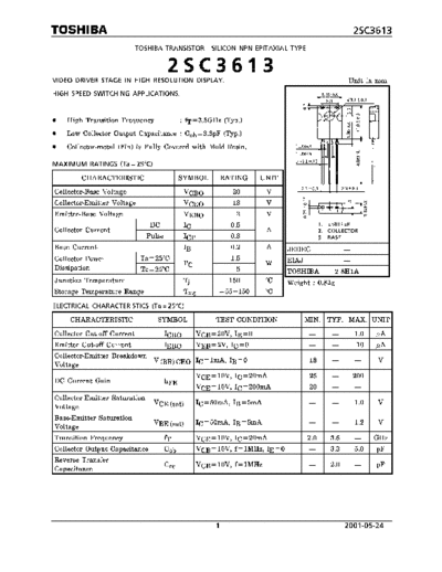 Toshiba 2sc3613  . Electronic Components Datasheets Active components Transistors Toshiba 2sc3613.pdf