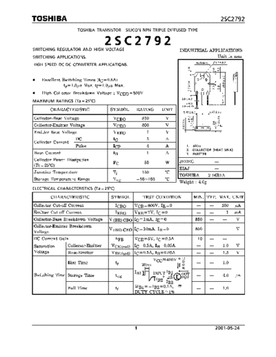 Toshiba 2sc2792  . Electronic Components Datasheets Active components Transistors Toshiba 2sc2792.pdf