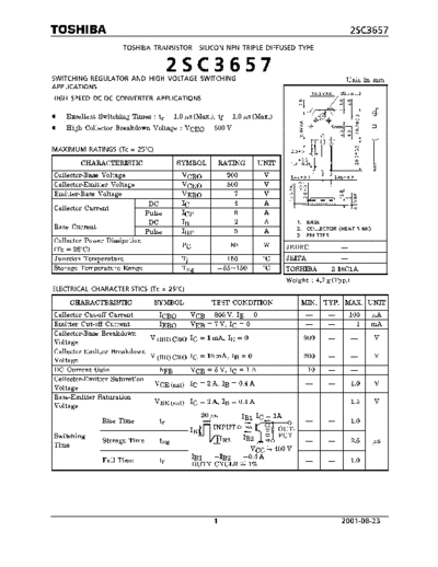 Toshiba 2sc3657  . Electronic Components Datasheets Active components Transistors Toshiba 2sc3657.pdf