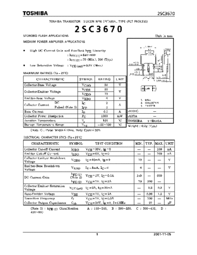 Toshiba 2sc3670  . Electronic Components Datasheets Active components Transistors Toshiba 2sc3670.pdf