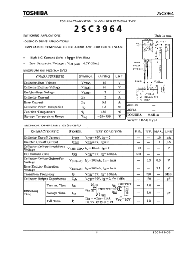 Toshiba 2sc3964  . Electronic Components Datasheets Active components Transistors Toshiba 2sc3964.pdf